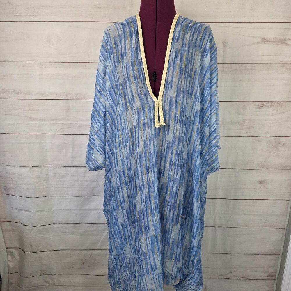 Pool to Party Subtle Luxury Caftan Womens One Size Sheer Swim Cover Up Top Beach